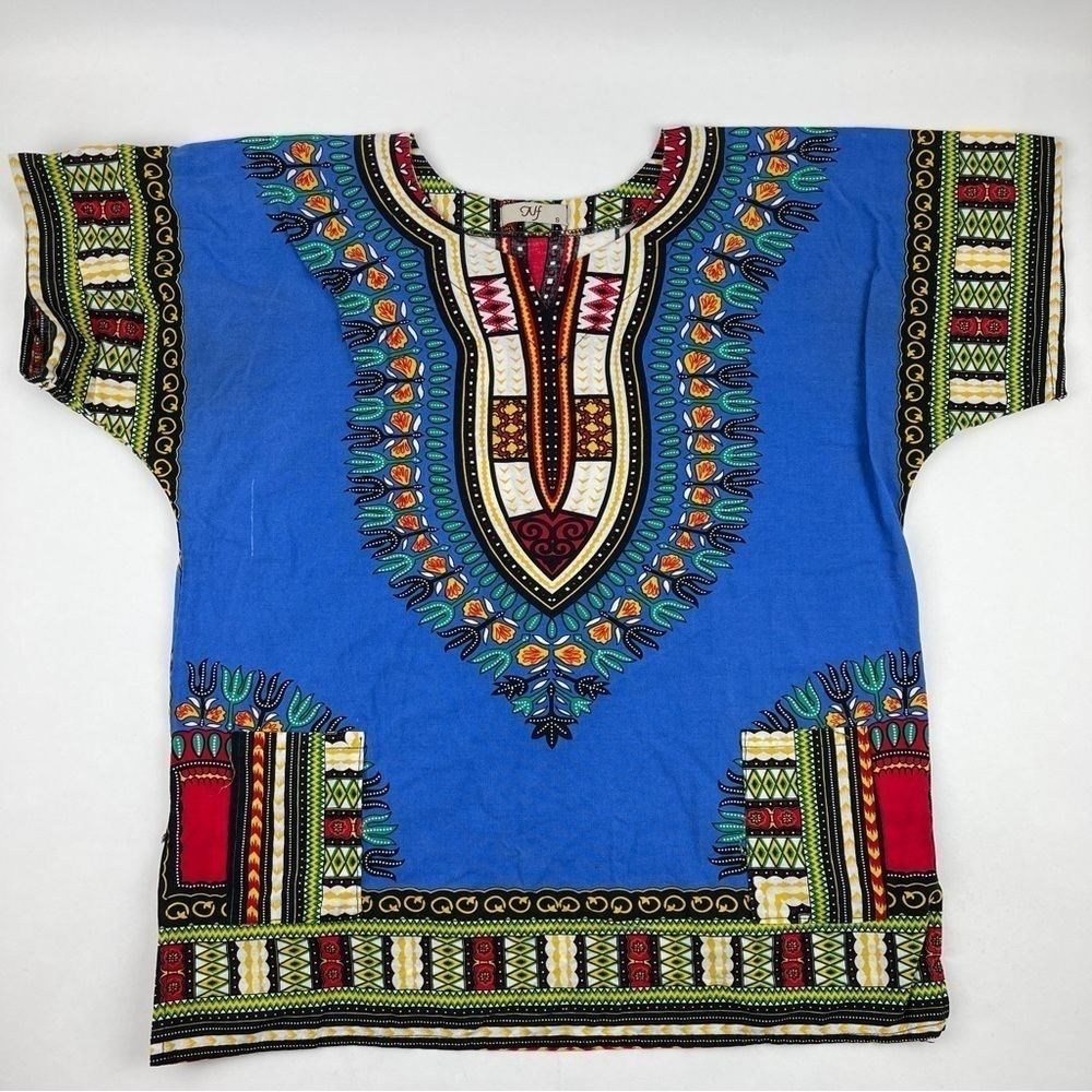 NF Blouse Top Womens Small Blue Multicolor Vneck Short Sleeve